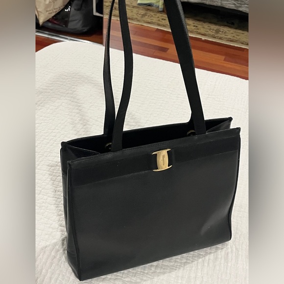Salvatore Ferragamo Black Vara Leather Tote Bag